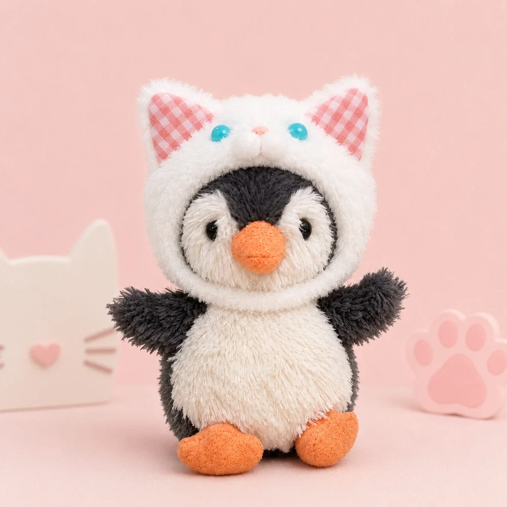 White Cat Plush Hood Costume for Peanut Penguin Plush – Variant 1 [JC-AP-22]